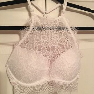 VS  Pink XS white high neck lace bra